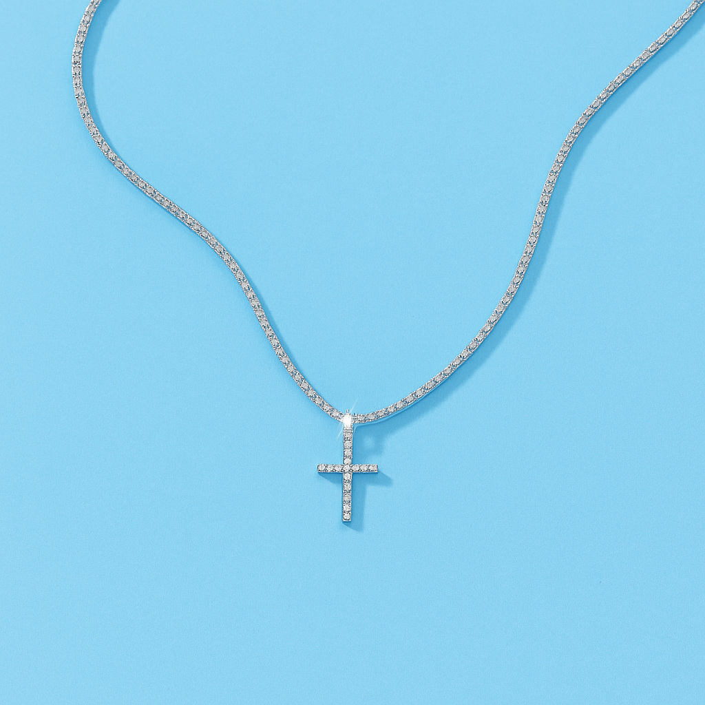 Elegante Kreuzhalskette – 925 Silber mit Zirkon
