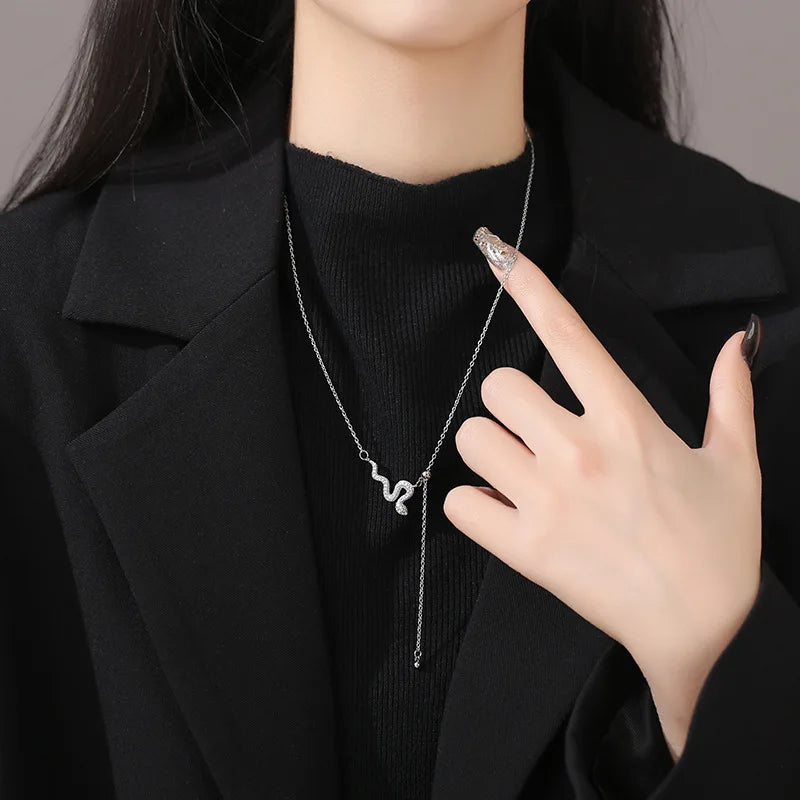 Damen-Halskette – 925 Silber, Schlangen-Design, Glanzvoll