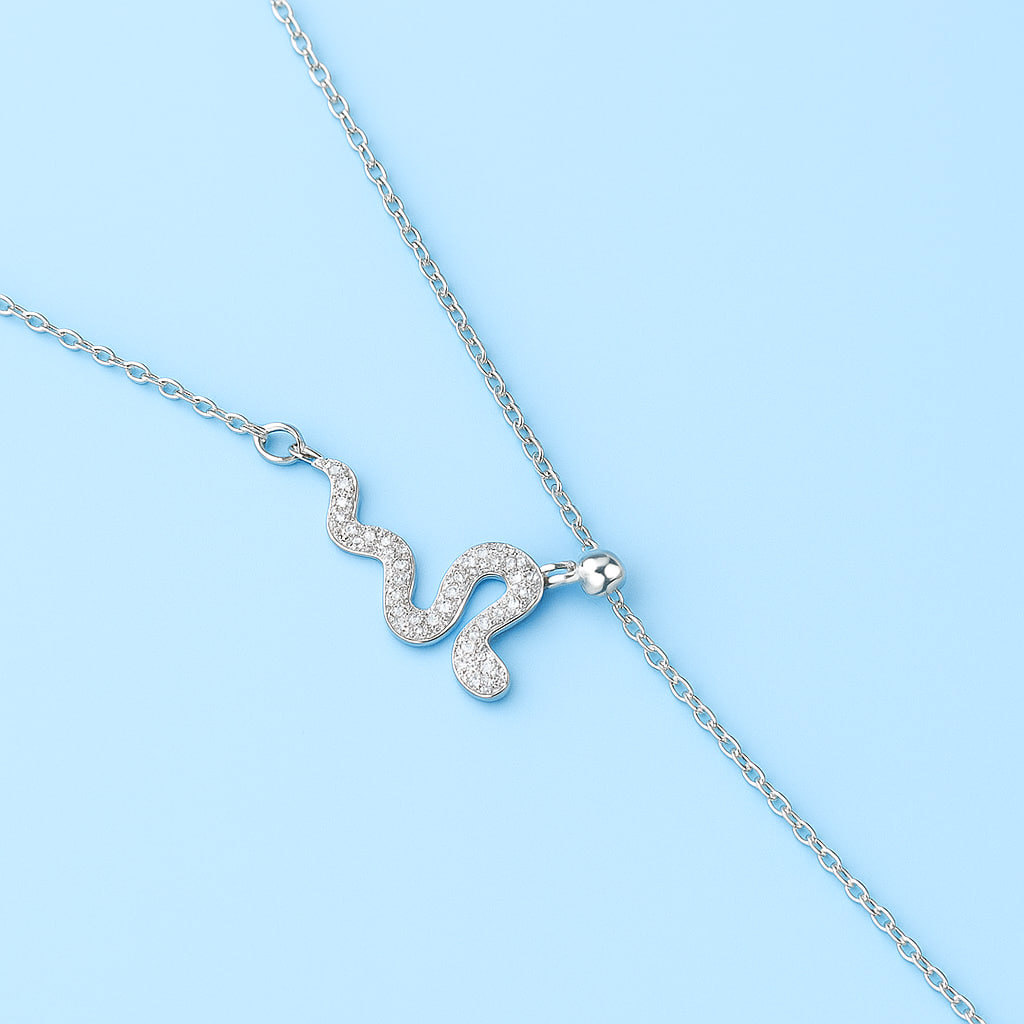 Damen-Halskette – 925 Silber, Schlangen-Design, Glanzvoll